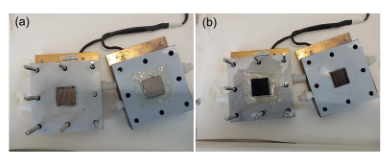 Test in cella AEMWE con MEA a) anodo e b) catodo